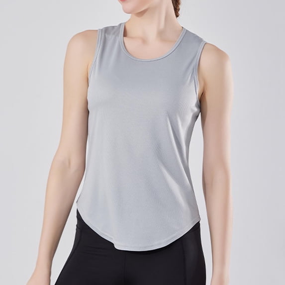 Vmvidoty Tank Top for Women Solid Color Round Neck Sleeveless Causal Shirts Sports Workout Running Tees Gray M