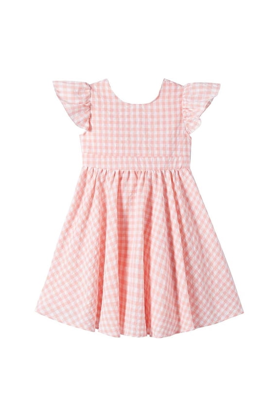 Toddler Baby Girl Boho Dress Linen Ruffle Sleeveless Casual Dress Pink 100