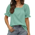thumbnail image 1 of Vmvidoty Tops for Women Summer Casual Ruffle Trim Sleeve Square Neck T Shirts Mint Green XXL, 1 of 8