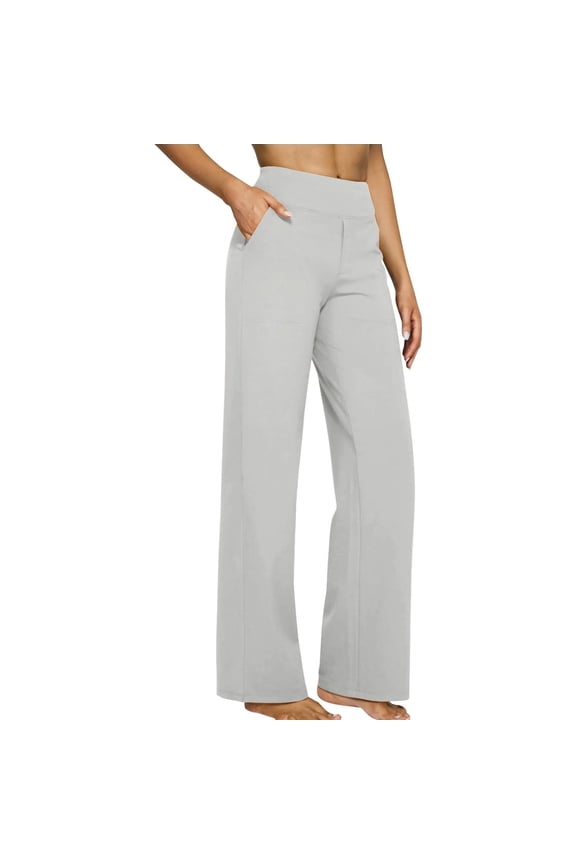 Straight Leg Yoga Pants with Pockets for Women High Waist Work Dress Pants Petite/Regular/Tall White S