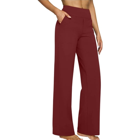 Vmvidoty Straight Leg Yoga Pants with Pockets for Women High Waist Work Dress Pants Petite/Regular/Tall Wine L