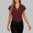 thumbnail image 1 of Vmvidoty V Neck Shirts for women Summer Short Sleeve Blouses Ladies Casual Flowy Chiffon Tops Wine M, 1 of 5