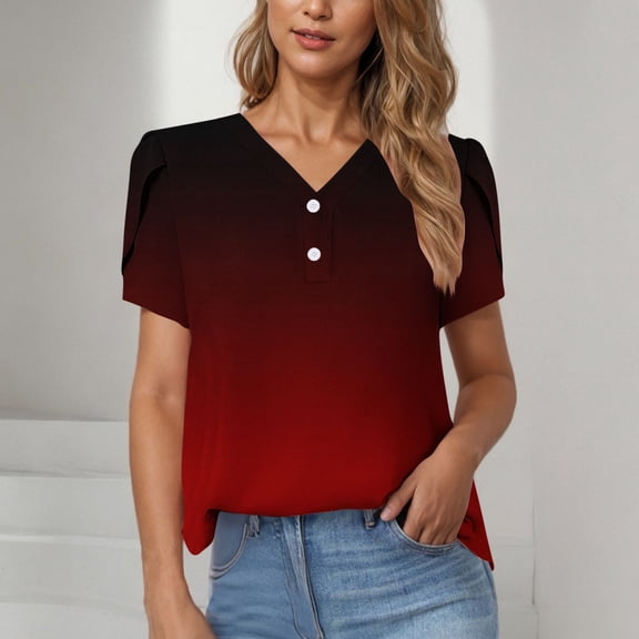 Vmvidoty V Neck T Shirts for Women Spring Summer Tops Teacher Work Business Dressy Casual Blouses Basic Tees Boho Fashion Wine M