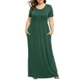 thumbnail image 1 of Vmvidoty Vestidos Elegantes De Mujer Para Fiesta,Plus Size Solid Color Dresses,Wedding Guest Dress,Short Sleeve Round Neck Pleated Pocket And Ankle Dress (Size XL-5XL) Green XL, 1 of 6