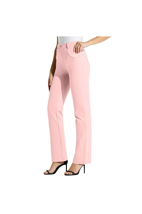 Wide Leg Bootleg Dress Pants for Women High Waist with Pockets Regular Slacks for Office Pink M