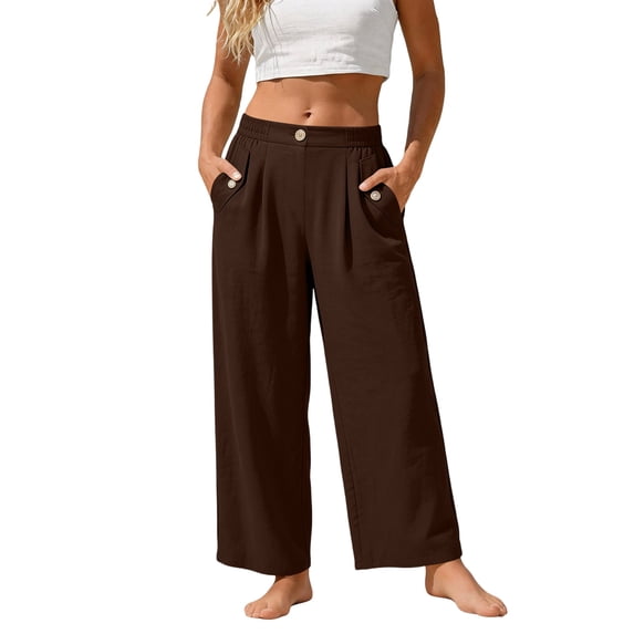 Vmvidoty Wide Leg Dress Pants Women's High Waisted Dressy Trousers Brown 2XL