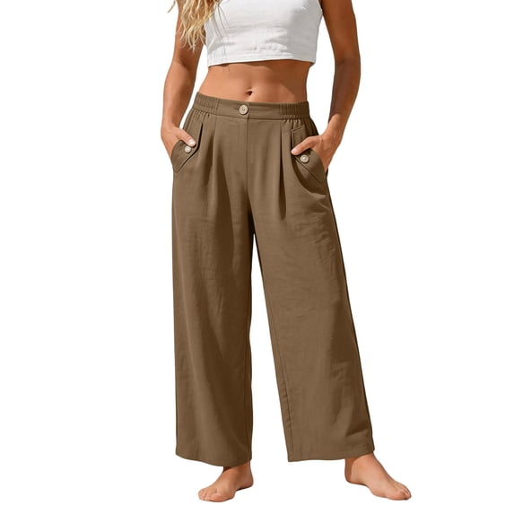 Vmvidoty Wide Leg Dress Pants Women's High Waisted Dressy Trousers Khaki S