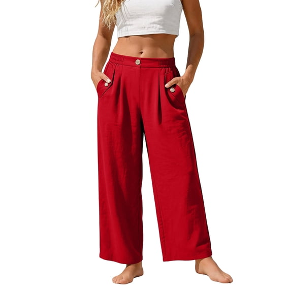 Vmvidoty Wide Leg Dress Pants Women's High Waisted Dressy Trousers Red XL