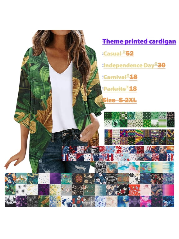 Women Chiffon Kimono Cardigan,Dressy 3/4 Sleeve Chiffon Open Front Lightweight Summer Blouse Tops Size 3XL