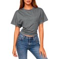 thumbnail image 1 of Vmvidoty Women Cute Cropped T-Shirts Short Sleeve Boxy Crewneck Summer Tee Shirts Basic Solid Workout Gym Tops Dark Gray L, 1 of 8