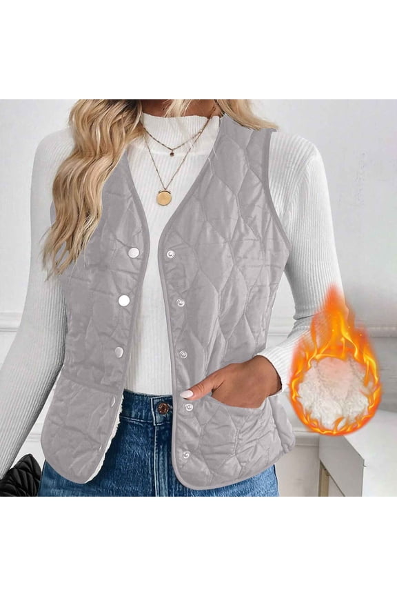 Women Fleece Vest Quilted Jacket Gray XL