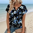 thumbnail image 1 of Vmvidoty Women Floral Loose Fit Casual T-Shirts Short Sleeve Notched Neck Summer Tee Shirts Dark Blue L, 1 of 6