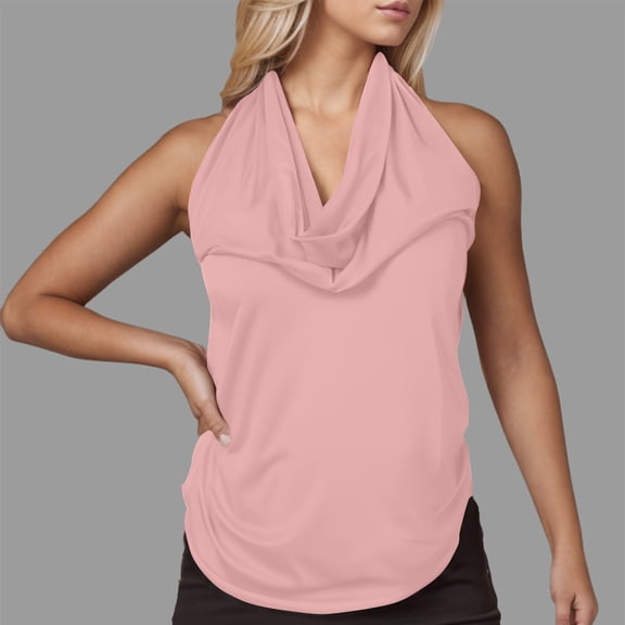 Vmvidoty Women Halter Top Sexy Backless Tank Tops Cowl Neck Summer Going Out Outfits Cami Tops Pink M