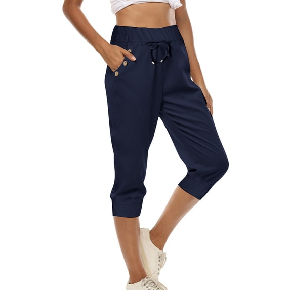 Vmvidoty Women High Waisted Soft Capri Workout Yoga Pants Navy L