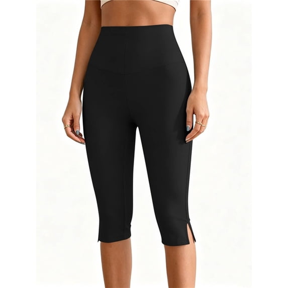 Vmvidoty Women Legging Plus Size High Waist Capri Yoga Leggings Cropped Pant for Workout Black 2XL