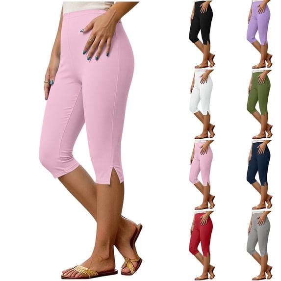 Vmvidoty Women Legging Plus Size High Waist Capri Yoga Leggings Cropped Pant for Workout Pink XL