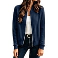 thumbnail image 1 of Vmvidoty Women Lightweight Jacket Long Sleeve Zipper Outerwear Coat Basic Loose Fit Top Travel Navy L, 1 of 8