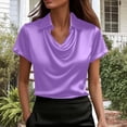 thumbnail image 1 of Vmvidoty Women Silk Satin Tops Cap Short Sleeve Blouse V Neck Shirts Business Casual Outfits Purple S, 1 of 8