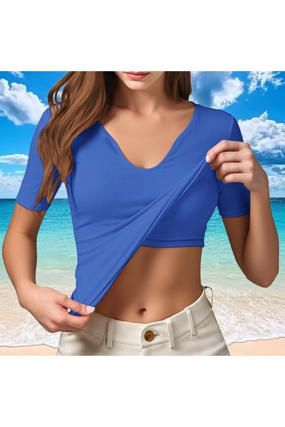 Women Sports Built-In Shelf Bra Adjst Strap Tank Top Summer Crop Slim Fit Top Blue M