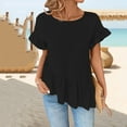 thumbnail image 1 of Vmvidoty Women Summer Babydoll Tops Pleated Short Sleeve Crew Neck Peplum Blouse Casual Loose Fit T Shirts Black 5XL, 1 of 7