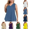 thumbnail image 1 of Vmvidoty Women Summer V Neck Long Tank Tops Oversized Sleeveless Basic Solid Color Shirts Loose Casual Tunic Tops Navy 4XL, 1 of 5