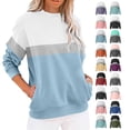 thumbnail image 1 of Vmvidoty Women Sweatshirts Colorblock Crew Neck Long Sleeve 2026 Fall Trendy Clothes Sweat Shirts Winter Tops Blue M, 1 of 5