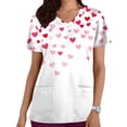 thumbnail image 1 of Vmvidoty Women V-Neck Short Sleeve Pocket Nursing Uniform Top Casu Al Day Heart Print Valentines Shirts White L, 1 of 5