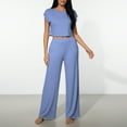thumbnail image 1 of Vmvidoty Women's 2 Piece Outfits Loose Fit Tops Wide Leg Pants Short Sleeve Lounge Matching Sets Sweatsuits Blue M, 1 of 6