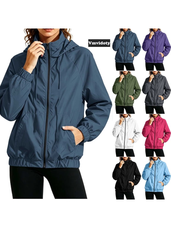 Women's Athletic Jackets High Collar Thin Zipper Windbreaker Jacket with Pockets Lightweight Windproof Outerwear for Walking Navy 2XL