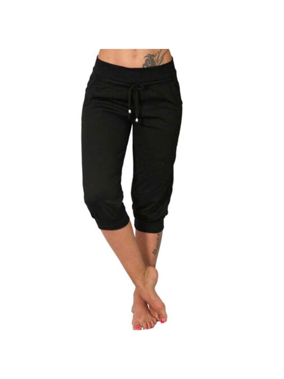 Women's Capri Yoga Pants Loose Soft Drawstring Workout Sweatpants Causal Lounge Pants with Pockets Black 3XL