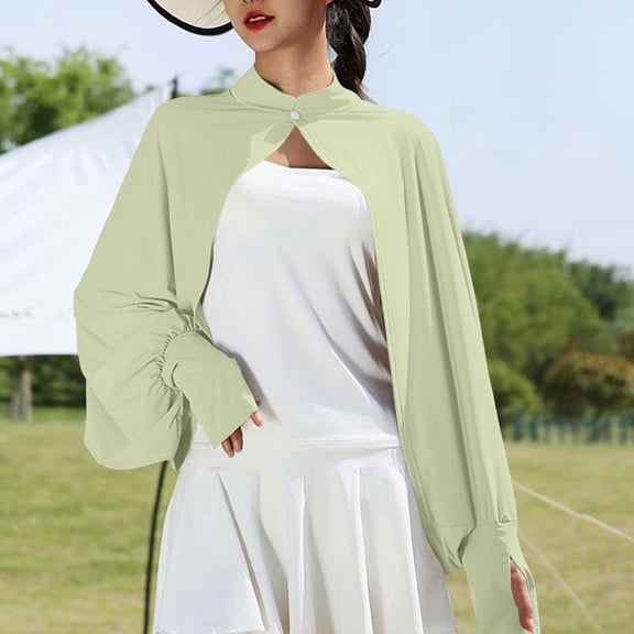 Vmvidoty Women's Cooling Shawl Arm Sleeve Neck Sun Protection Cape Sun-proof Cover Cloak for Women Summer SPF Long Sleeve Green Free Size