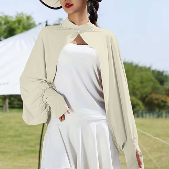 Vmvidoty Women's Cooling Shawl Arm Sleeve Neck Sun Protection Cape Sun-proof Cover Cloak for Women Summer SPF Long Sleeve Yellow Free Size