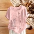 thumbnail image 1 of Vmvidoty Women's Cotton Linen Top Short Sleeved Button T-Shirt Round Neck Casual Blouses Tee Top Pink XL, 1 of 5