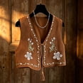 thumbnail image 1 of Vmvidoty Women's Cowgirl Vest Western Outfit Linen Vest Embroidered Boho Tops Khaki 2XL, 1 of 9