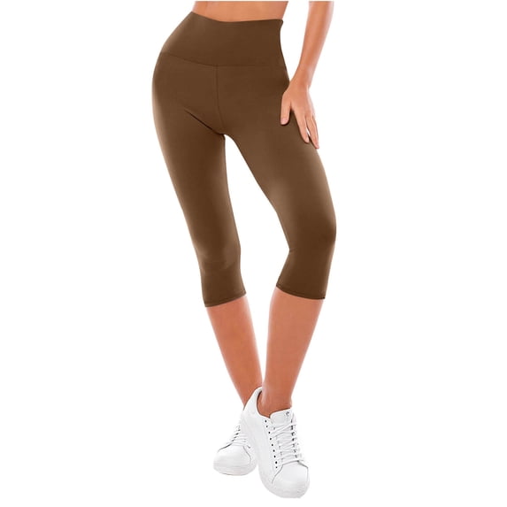 Vmvidoty Women's High Waist Fitted Solid Capri Leggings Brown m