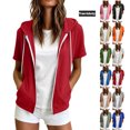thumbnail image 1 of Vmvidoty Women's Lightweight Hooded Vest Short Sleeve Full Zip-up Hoodie Drawstring Sweatshirt with Pockets Basic Solid Jacket Vests Red XL, 1 of 9