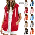thumbnail image 1 of Vmvidoty Women's Lightweight Hooded Vest Sleeveless Full Zip-up Hoodie Drawstring Sweatshirt with Pockets Basic Solid Jacket Vests Red 2XL, 1 of 9