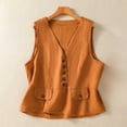 thumbnail image 1 of Vmvidoty Women's Linen Vest Summer Sleeveless V Neck Blazer Vest Lightweight Work Casual Cotton Waistcoat with Pocket Orange XL, 1 of 9