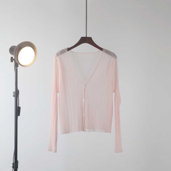 Vmvidoty Women's Long Sleeve Loose Cardigan Sweater Lightweight Open Front Dressy Causal Shrug Spring Fashion Pink L