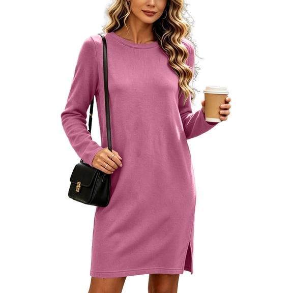 Vmvidoty Women's Long Sleeve Midi Dress, Knitted A-Line Dress, Sizes S-3XL (Hot Pink, S)