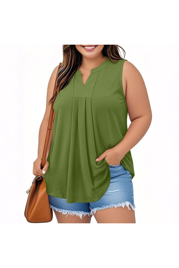 Women’s Plus Size Blouse V Neck Tank Tunic Tops Size 2XL-5XL Summer Swing Tee Flowy Shirt Sport Army Green 2XL