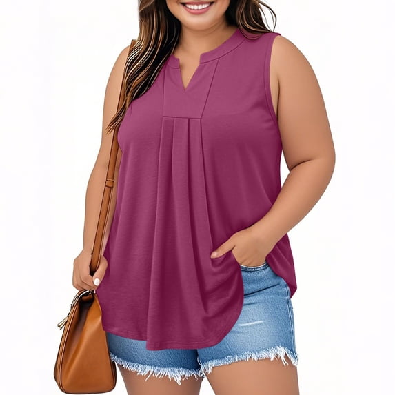 Vmvidoty Women’s Plus Size Blouse V Neck Tank Tunic Tops Size 2XL-5XL Summer Swing Tee Flowy Shirt Sport Hot Pink 2XL