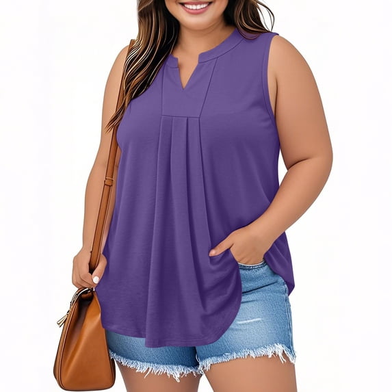 Vmvidoty Women’s Plus Size Blouse V Neck Tank Tunic Tops Size 2XL-5XL Summer Swing Tee Flowy Shirt Sport Purple L