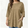 thumbnail image 1 of Vmvidoty Women's Plus Size Linen 3/4 Sleeve Blouse Crew Neck Summer Casual Tops Loose Fit Khaki L, 1 of 6
