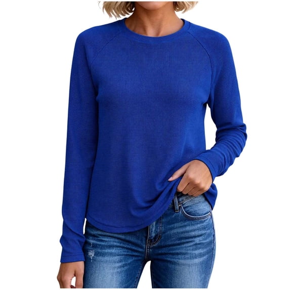 Vmvidoty Women's Plus Size Waffle Pullover Solid Crew Neck Long Sleeve Sweater