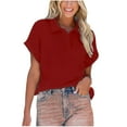 thumbnail image 1 of Vmvidoty Women's Polo Shirts Lapel Collar V Neck Short Sleeve Blouse Dressy Casual Tunic Tops Red M, 1 of 7