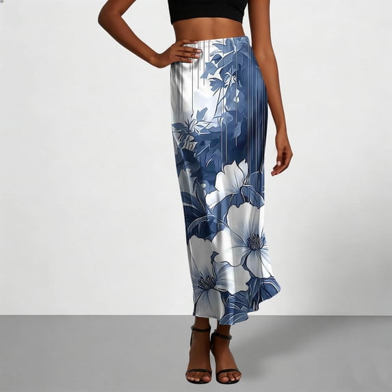 Vmvidoty Women's Satin Silky Midi Skirt Elastic High Waist A Line Business Casual Skirts Navy XXL