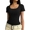 thumbnail image 1 of Vmvidoty Women's Scoop Neck Ribbed Fitted Shirt Basic Short Sleeves Summer T Shirt Tops Black S, 1 of 7
