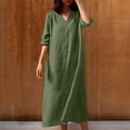 thumbnail image 1 of Vmvidoty Women's Summer Casual Elbow-Length Cotton Linen Sun Dress Maxi Tunic Loose Beach Dress Army Green XL, 1 of 6