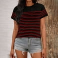 thumbnail image 1 of Vmvidoty Women's Summer Tops Dressy Casual Short Crew Neck Striped Shirts Red M, 1 of 6